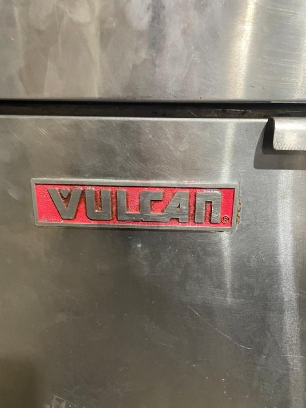 Vulcan LG400 Commercial Deep Fat Fryer, Stainless Steel, Natural Gas, Model Serial: DV1048513, Includes Back Splash, On Legs.