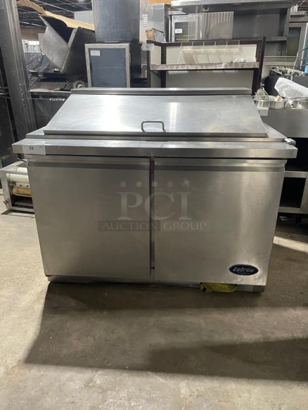 Entree stainless steel 2-door refrigerated prep table, model S48MT, used condition, 115V 1 phase, ideal for salads/sandwiches.