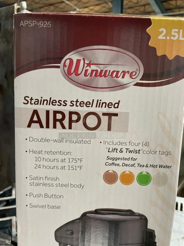 Winco Winware APSP-925 air pot, 2.5L, stainless steel, double-wall insulated, heat retention up to 24 hours, new.