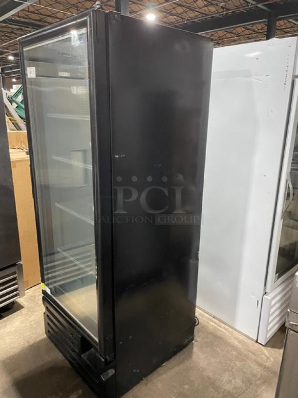 Imbera VFS24R2 commercial black reach-in freezer with glass swing door, 2023 model, poly-coated wire rack, 115V, 1 phase.