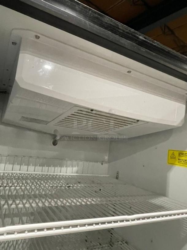 Imbera VFS24R2 commercial reach-in freezer, single glass swing door, poly coated wiring rack, excellent condition, 2023 model.