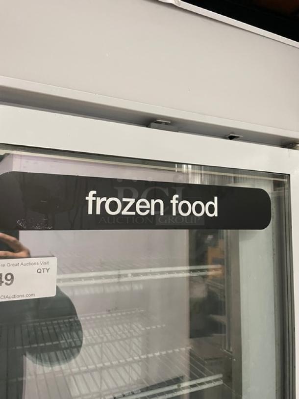 Beverage-Air CFG241 glass door reach-in freezer, poly coated rack, model CFG24-1, SN: 6851290, 115V 1 Phase, "frozen food" label.