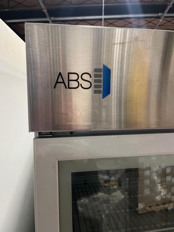 ABS reach-in refrigerator with single glass swing door. Model PH-ABT-HC-S16G-DJA, poly coated wire rack, on casters.