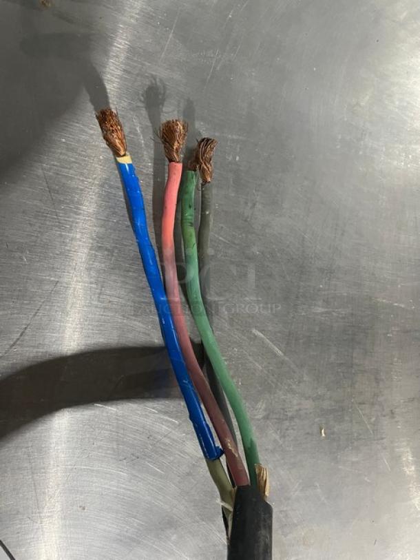 Alto-Shaam 7.14ESI/SK electric combi smoker oven wires, showing four exposed colored wires for 208-240V 3 phase connection.