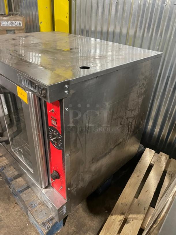 Vulcan commercial stainless steel natural gas convection oven, single stack, with wired oven rack, visible controls, pre-owned.