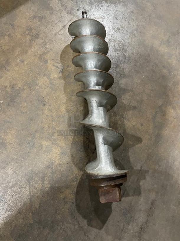 Hobart commercial meat grinder auger part, heavy-duty metal, used condition, designed for electric-powered grinder model.