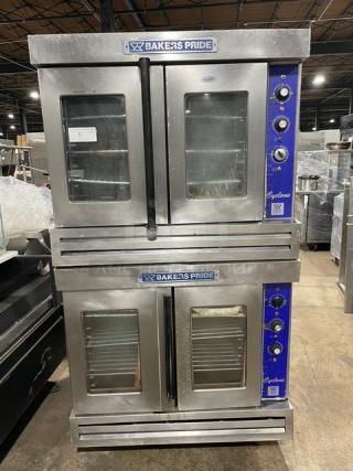Bakers Pride Cyclone Series Commercial Stainless Steel Natural Gas Powered Double Stacked Convection Oven! With Wired Oven Rack! Model: CO11-G1 SN: 24287! 120V 1 Phase! On Casters! 2X Your Bid Makes One Unit! - Item #1217961