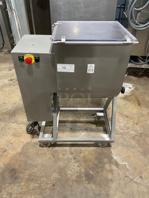 Tre Spade/Omcan MX-50 commercial meat mixer, 2020 model, stainless steel, electric, on casters, control panel visible.