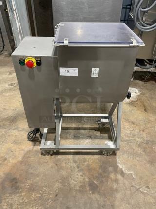Tre Spade/Omcan MX-50 commercial meat mixer, 2020 model, stainless steel, electric, on casters, control panel visible.