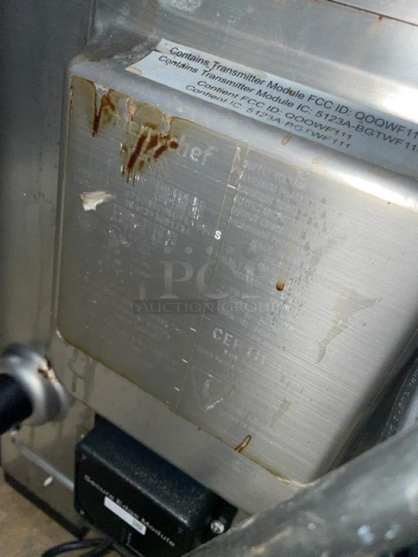 MerryChef Eikon E2S high-speed cook oven, commercial, electric, 208/240V, stainless steel, minor wear, serial plate visible.