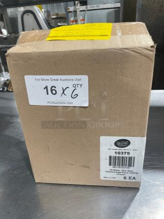 TableCraft Model 10375 commercial clear glass 18 oz. oil & vinegar cruet bottles with stainless steel pourer, new in box. 