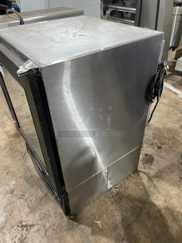 Glastender 2018 countertop mug chiller, stainless steel, single glass door, model MVF24GNL, poly-coated wire racks, 120V.