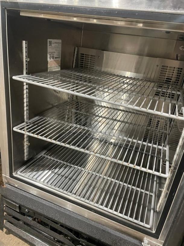 Glastender MVF24GNL 2018 commercial mug chiller, stainless steel, black powder coat, poly coated wire racks, excellent condition.