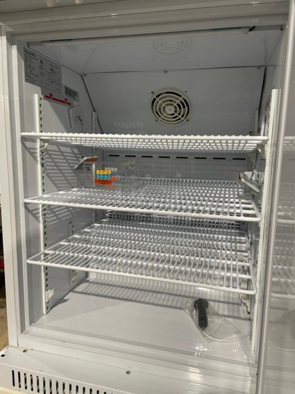 Accucold ARS6PV medical-grade refrigerator, single door, white, free-standing, ADA height, poly-coated wire racks, 110V.