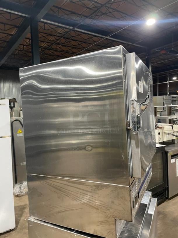 Follett REF5 stainless steel undercounter refrigerator, medical-grade, single solid door, poly-coated rack, excellent condition.