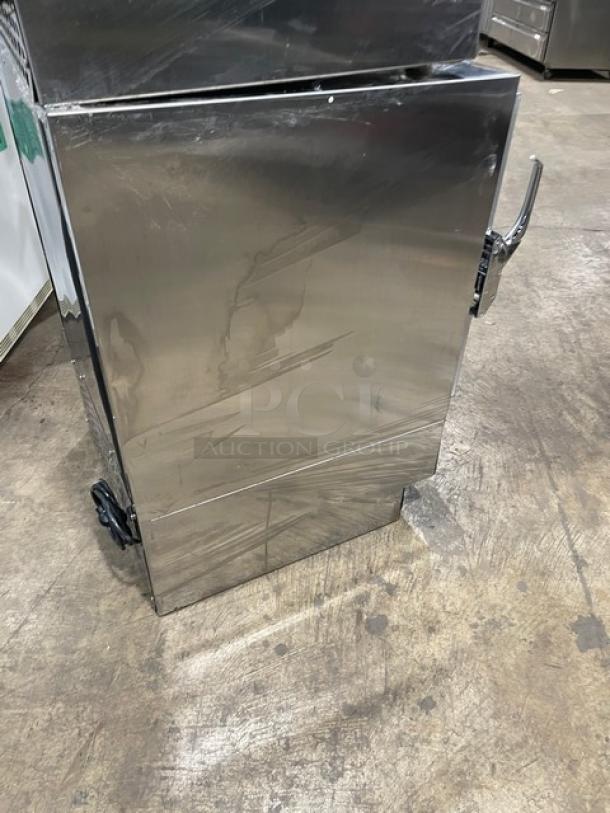 Follett REF5 commercial stainless steel undercounter refrigerator, single door, medical-grade, with poly coated wired rack.