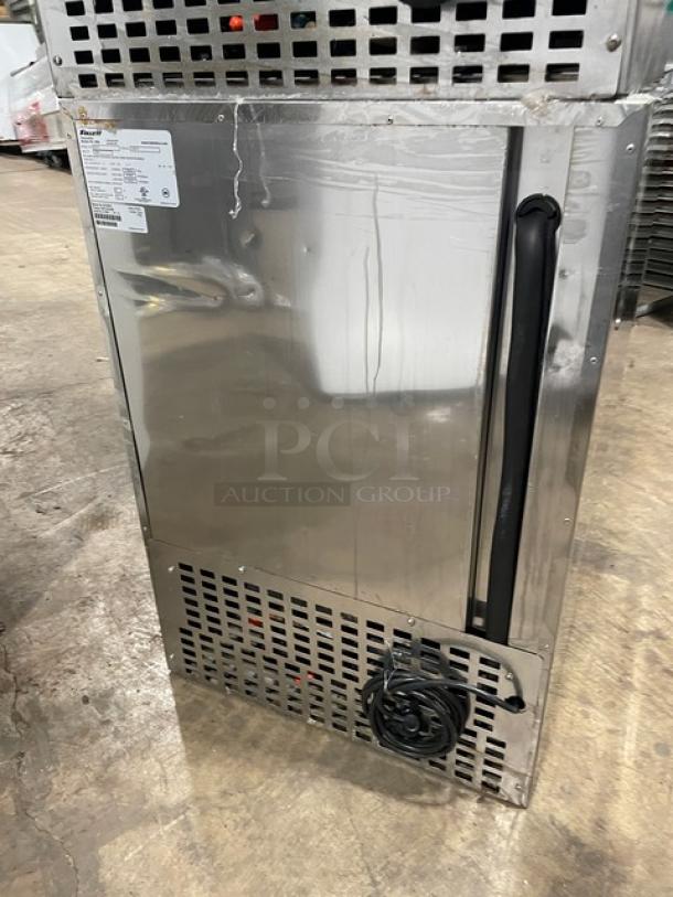 Follett REF5 stainless steel undercounter refrigerator, single solid door, medical-grade. Includes poly-coated wire rack.