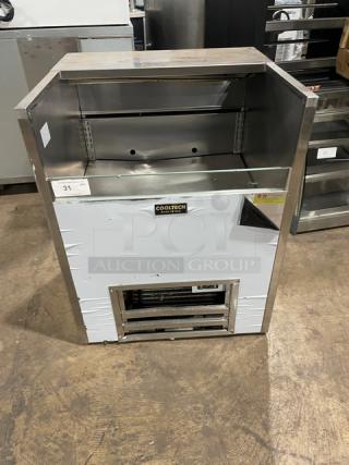 Cooltech stainless steel refrigerated open grab-n-go merchandiser display case, gently used condition, visible Cooltech branding.