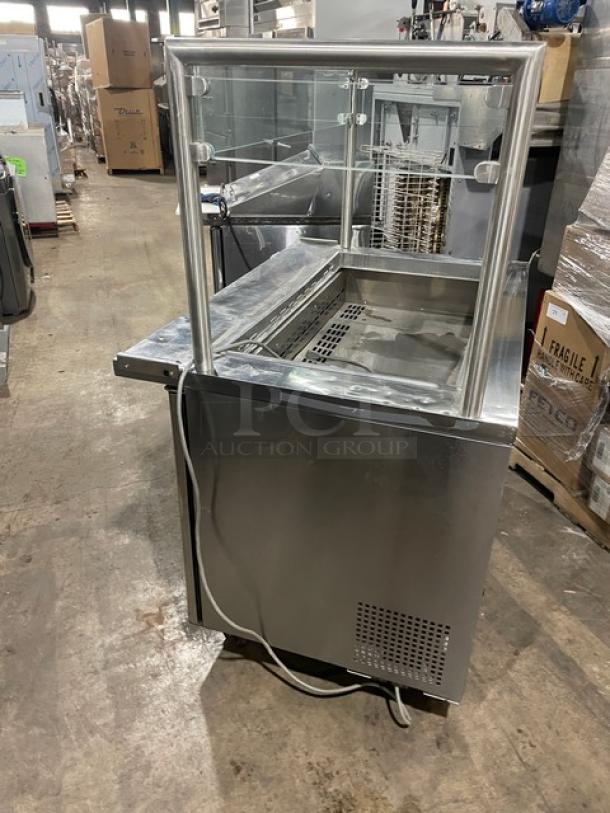 Turbo Air M3 Series refrigerated prep table with sneeze guard, model MST-48-18, 2-door, stainless steel, on casters, 115V.