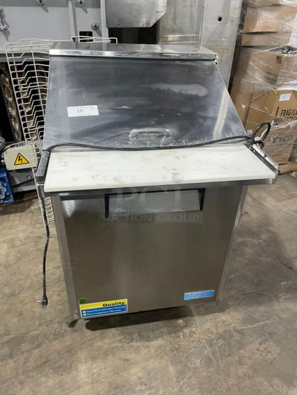 Turbo Air MST-28-12 refrigerated prep table with cutting board, stainless steel, poly-coated rack, on casters, 115V, Model: MST2812.