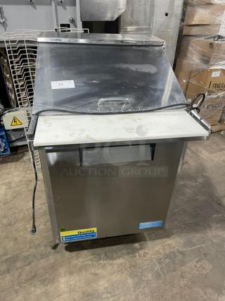 Turbo Air MST-28-12 refrigerated prep table with cutting board, stainless steel, poly-coated rack, on casters, 115V, Model: MST2812.