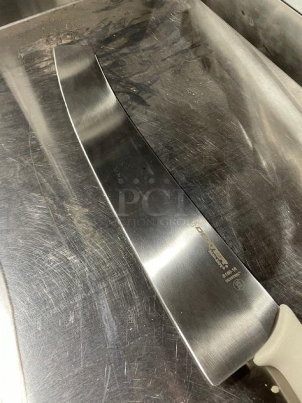 Dexter Russell Sani-Safe 18” pizza knife, stainless steel blade, white grip handle, model S16018, new condition.