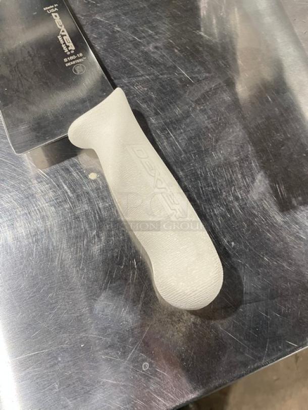 Dexter Russell Sani-Safe 18” pizza knife, stainless steel, white grip handle, model S160-18, new condition.
