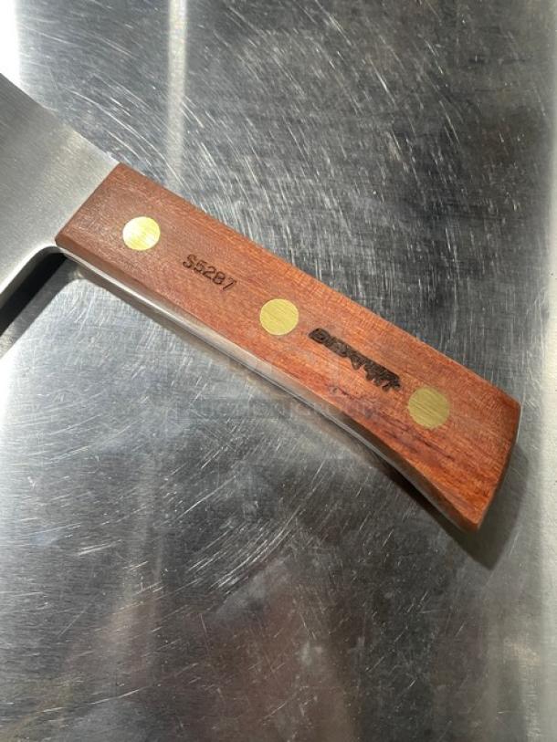 NEW Dexter Russell S5287 7" stainless steel cleaver with rosewood grip, brass rivets, and engraved model marking.