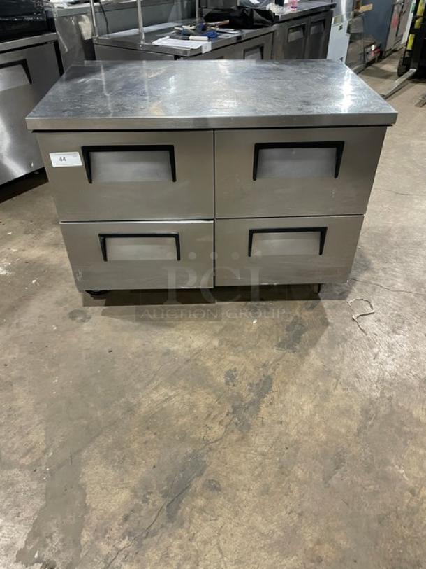 True TUC-48D-4 stainless steel 4-drawer undercounter refrigerator, on casters, 115V 1 Phase, serial number 1-4779869.