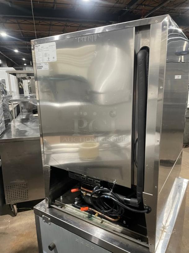 Follett REF5 commercial stainless steel undercounter refrigerator, medical-grade, single door, poly-coated rack, 115V.