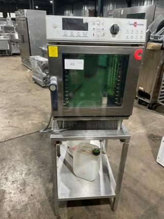 Convotherm mini combi oven, model OES6.10Mini, stainless steel, with digital controls, undershelf, on legs.