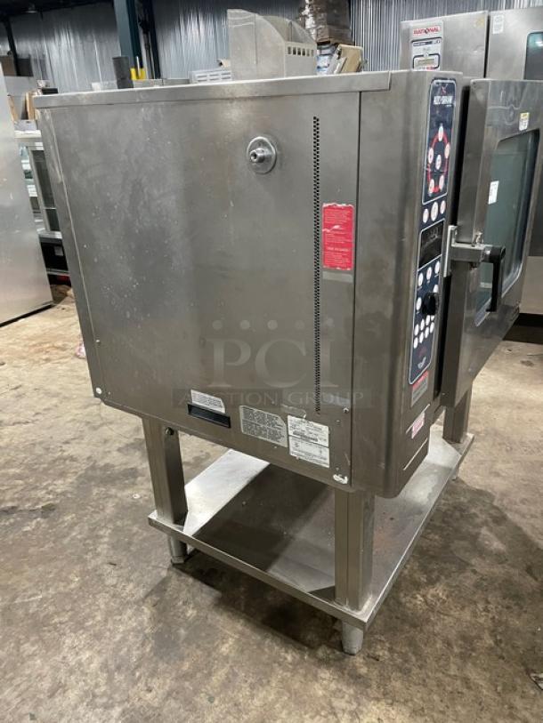 Alto-Shaam Combitherm 714MLG commercial stainless steel combi oven, natural gas, with wired oven rack and single undershelf.
