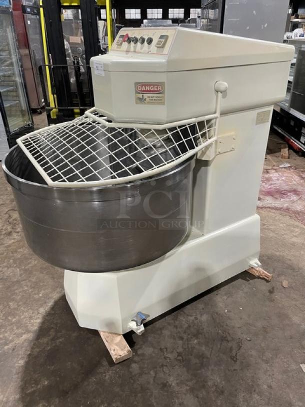 VMI SPI220M commercial spiral mixer with bowl guard, removable bowl, spiral dough hook, 220V 3 phase, serial number 68635.