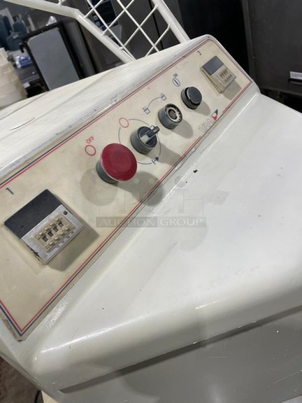VMI SPI220M heavy-duty spiral mixer control panel, featuring power switch, speed controls, and labeled settings. 220V, 3 Phase.