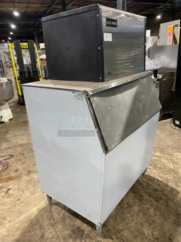 Ice-O-Matic ICE0500FA5 commercial ice maker, stainless steel, air-cooled, on legs, heavy-duty lift door, Energy Star certified.