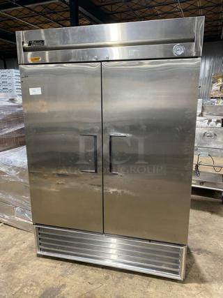 True Commercial Stainless Steel Solid 2 Door Reach In Freezer! With Poly Coated Wired Rack! Model: T-49F SN: 1-3198372! 115V 1 Phase! - Item #1218685