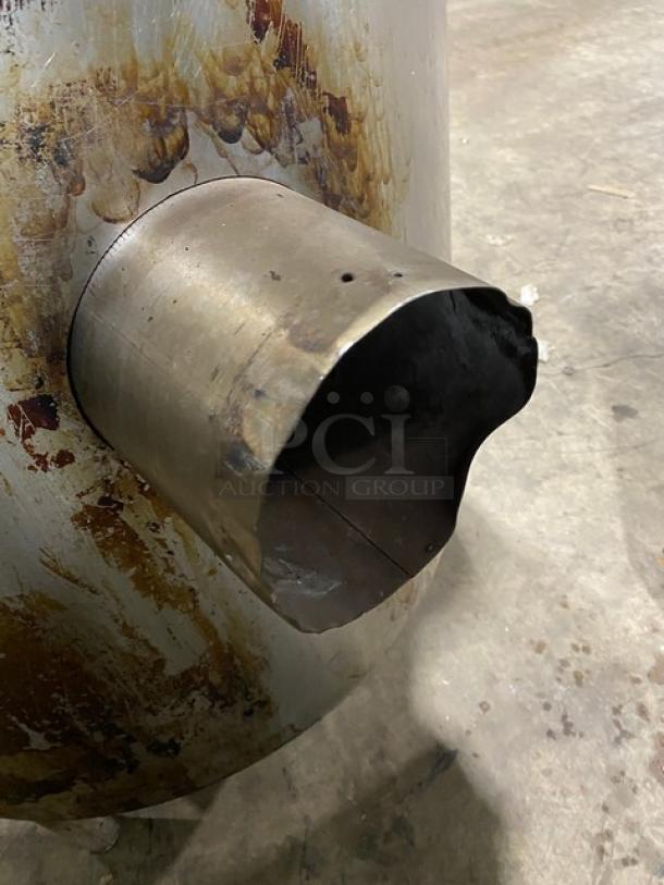 Groen steam jacketed kettle, stainless steel, natural gas, Model AH/1-40, visible wear, on legs, serial number 49571.