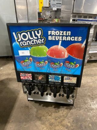 FBD Stainless Steel 4-Flavor Icee/Slushy Dispenser, Jolly Rancher style, electric powered, SN: 12020200, countertop model.