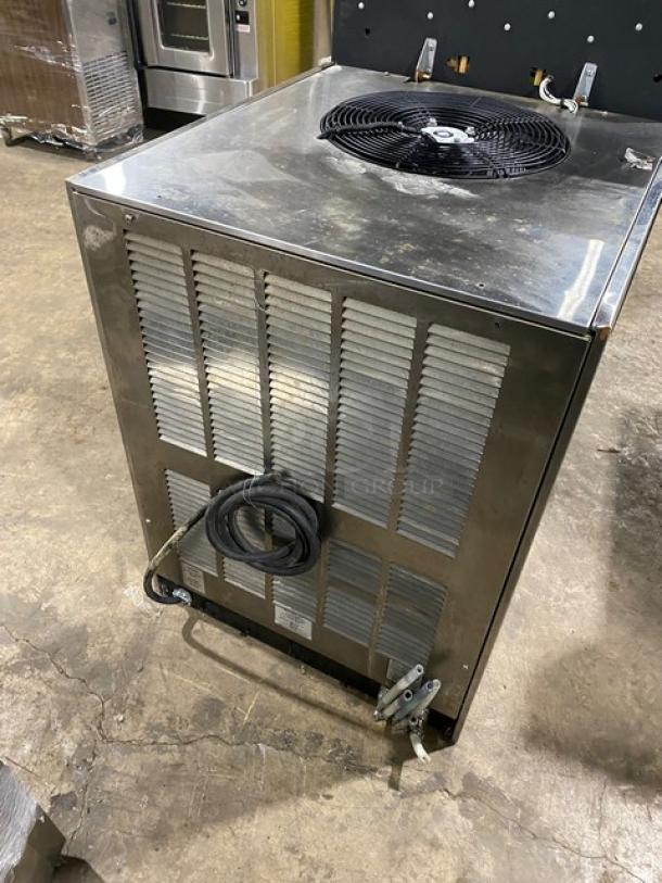 FBD Commercial Stainless Steel 4-Flavor Icee/Slushy Dispenser, electric, countertop model, SN: 12020200, rear view.