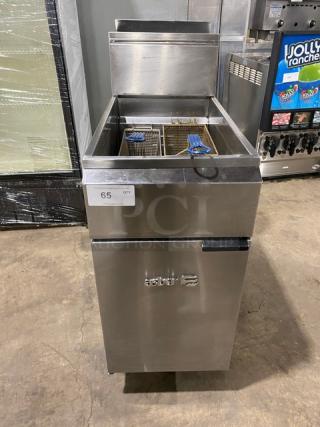 Asber Commercial Stainless Steel Gas Powered Deep Fat Fryer! With Back Splash & Basket Hanger! With Fry Basket! On Legs! - Item #1218696