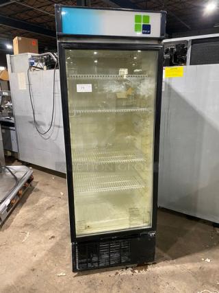 Turbo Air TGM-22RV commercial single glass swing door merchandiser refrigerator with poly-coated wire racks, 115V.