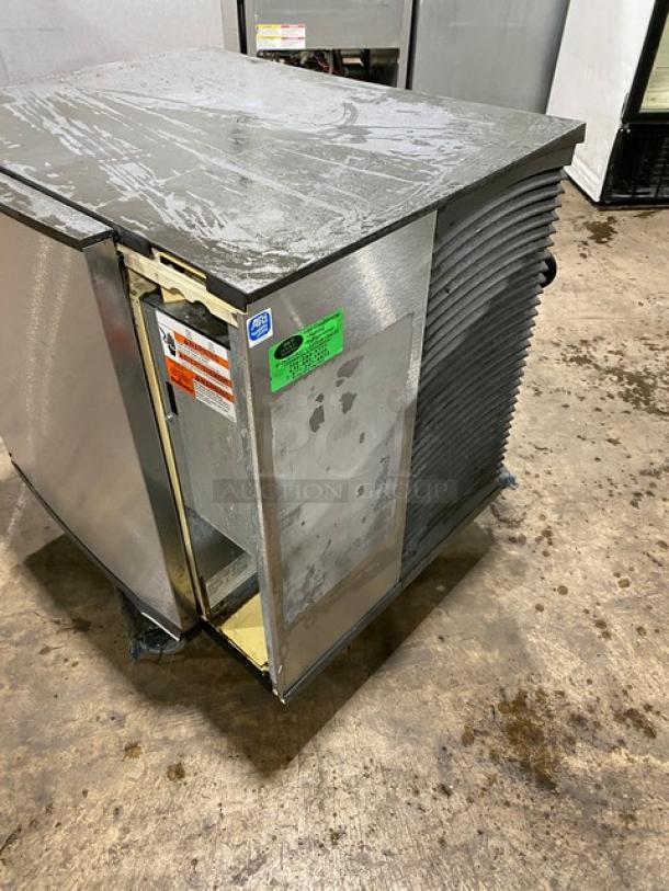 Manitowoc SY0854A stainless steel ice maker, electric, air-cooled, used condition, tags display electrical specs, 208-230V, 1 phase.