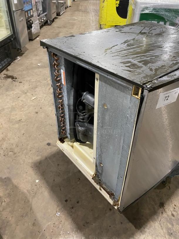 Manitowoc SY0854A ice machine head, stainless steel, air-cooled, electric, 208-230V, visible wear on exterior, SN: 110546083.