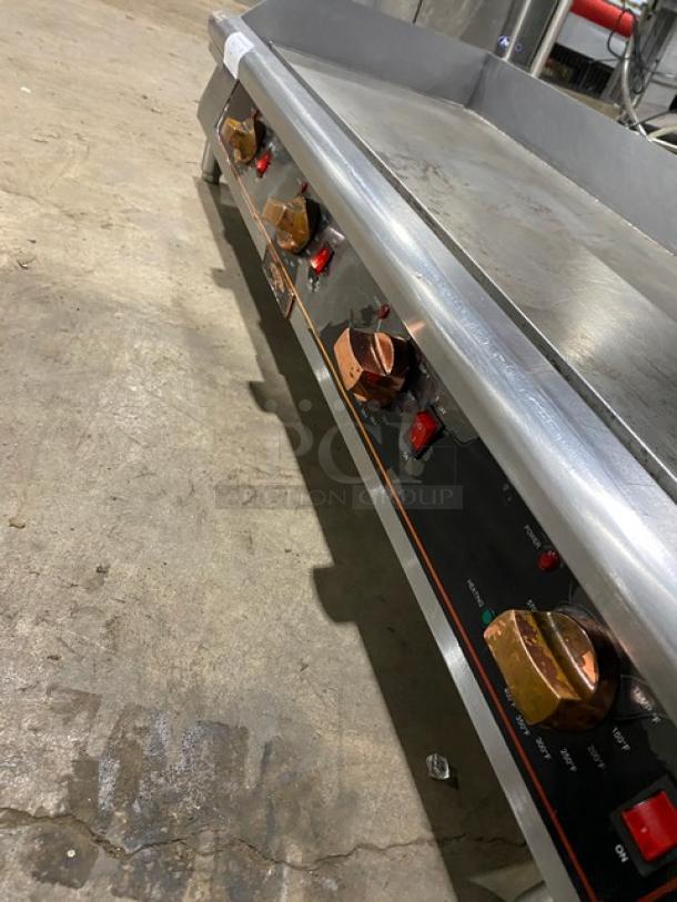 Copper Beech CBETG48 48" stainless steel electric griddle, with back and side splash, adjustable legs, 240V, used condition.