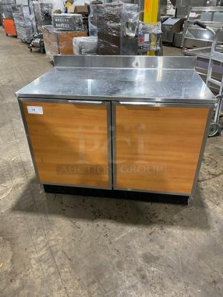 Duke RUF-48M stainless steel 2-door refrigerated worktop with upturned backsplash, Energy Star certified, 120V 1 Phase.