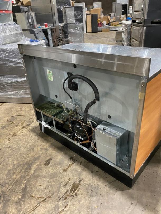 Duke stainless steel 2-door refrigerated worktop, Model RUF-48M, Energy Star certified, with up-turned backsplash. SN: 06053536.