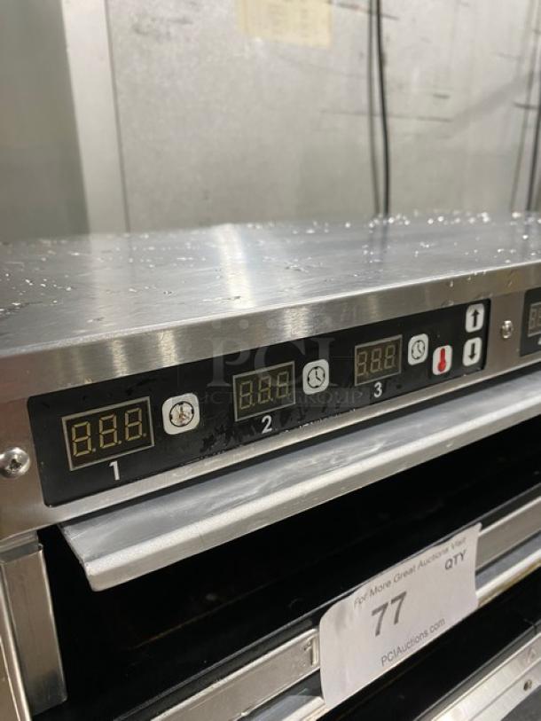 Carter Hoffmann MC212S2-2DD stainless steel heated holding cabinet with programmable controls, digital display, good condition.