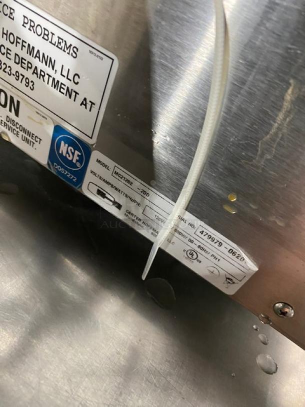 Carter Hoffmann stainless steel heated holding cabinet, model MC212S22DD, with programmable controls, 120V, 1 phase, serial 479979-0620.