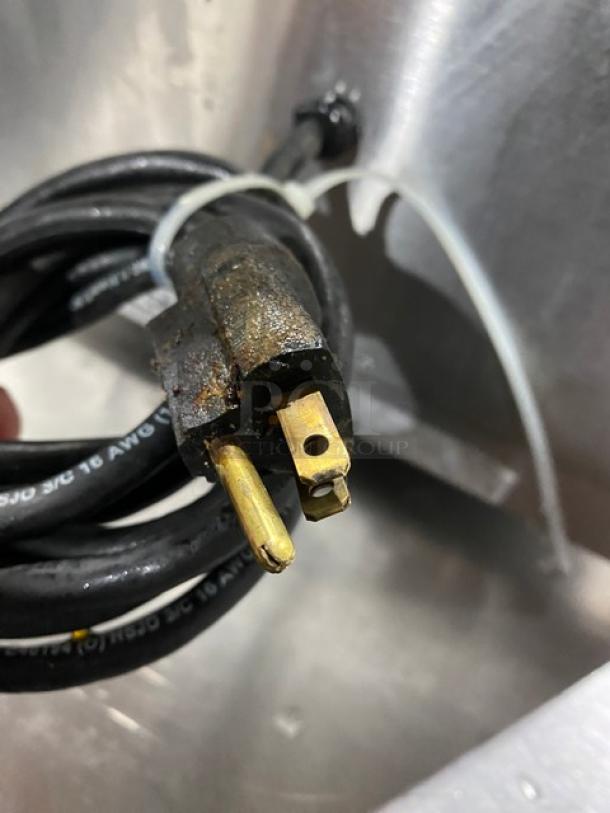 Carter Hoffmann stainless steel electric cord plug in fair condition for model MC212S22DD holding cabinet, 120V, 1-phase.