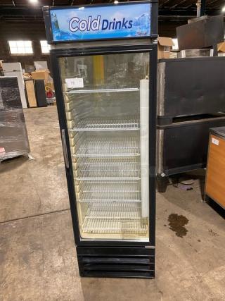 Turbo Air TGM-14RV Commercial Glass Door Merchandiser Refrigerator, 115V, with poly-coated wire rack, labeled "Cold Drinks."